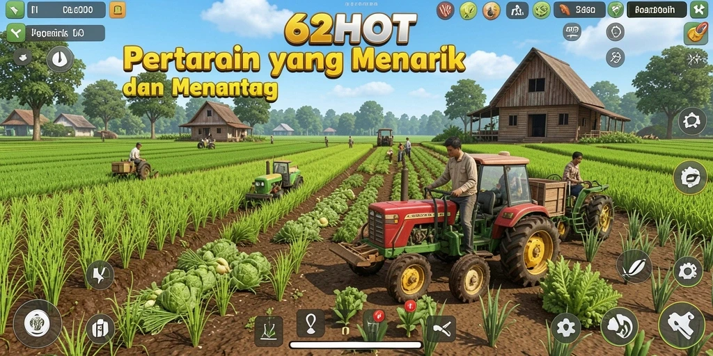 Tangkapan layar dari gameplay 62HOT yang menampilkan aktivitas bertani.