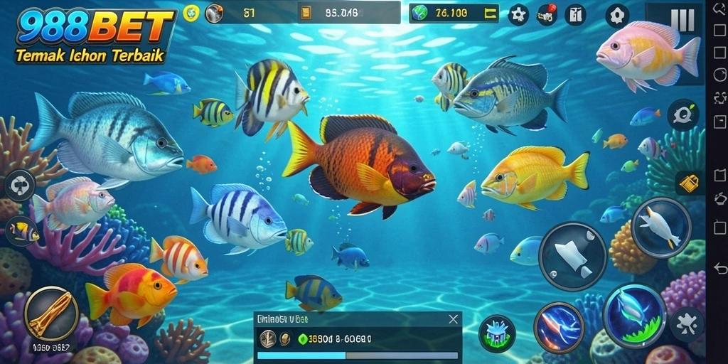 Screenshot gameplay 988BET yang menampilkan aksi tembak ikan seru.