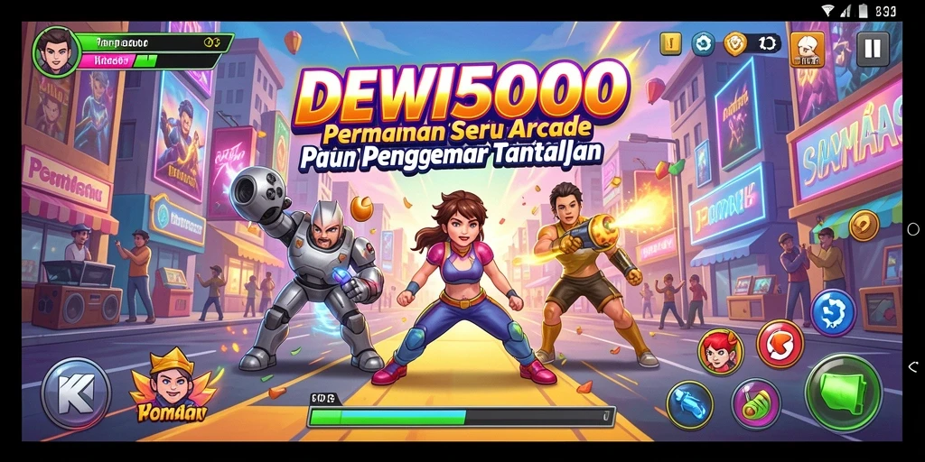 Tampilan gameplay DEWI5000 yang penuh warna dan menantang.