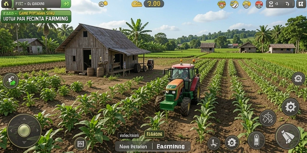 Tampilan gameplay seru dengan aktivitas berkebun dan beternak.