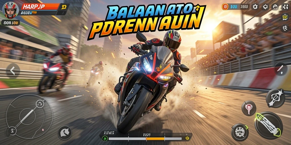 Gameplay seru balapan motor di trek menantang.