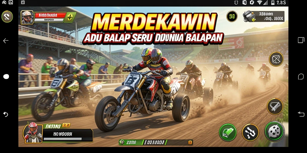Screenshot menampilkan aksi balap mendebarkan dari MERDEKAWIN.