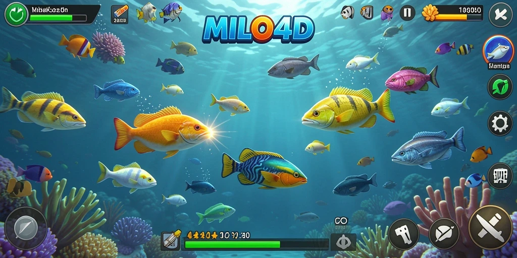 Screenshot gameplay <strong>MILO4D</strong> menampilkan aksi menembak ikan yang seru.