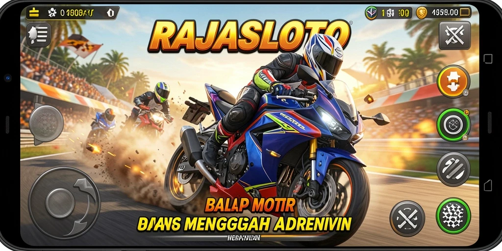 Screenshot menampilkan aksi balapan motor yang mendebarkan di RAJASLOTO.