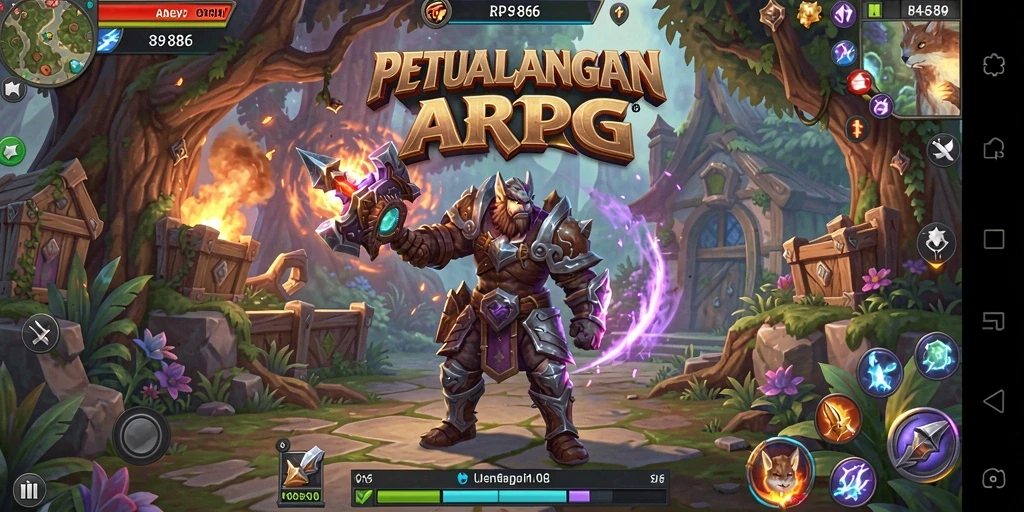 Tampilan gameplay seru dengan berbagai karakter dan monster.