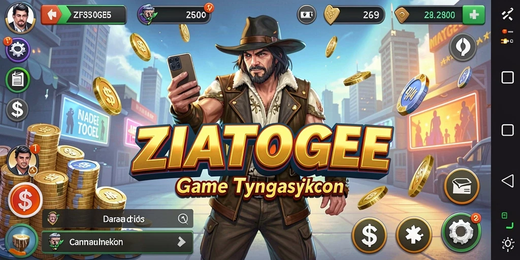 Screenshot gameplay <strong>ZIATOGEL</strong> menunjukkan strategi pengelolaan bisnis yang seru.