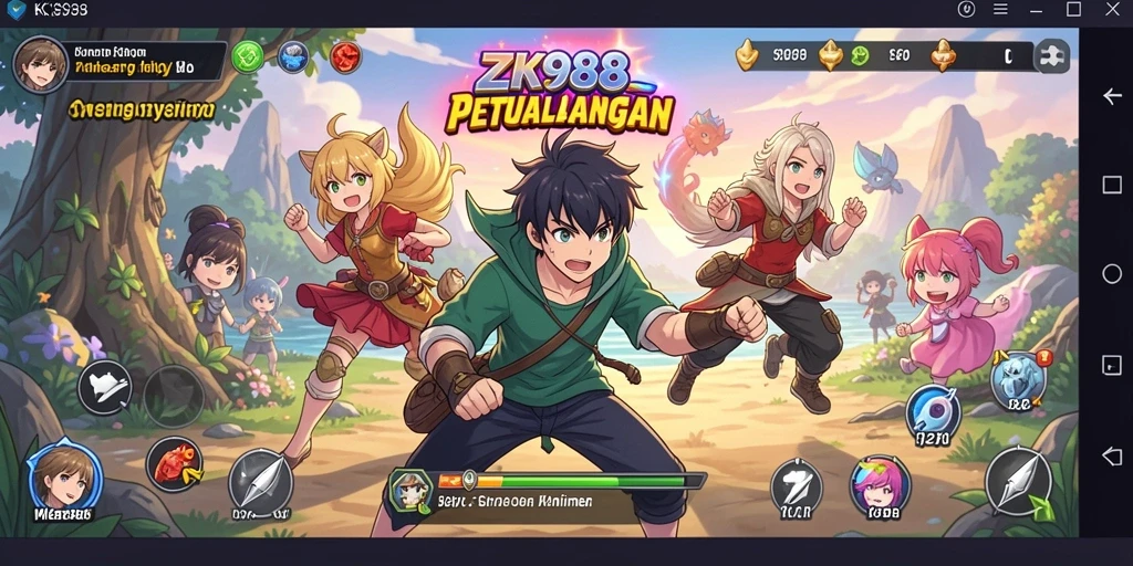 Tampilan gameplay ZK988 dengan karakter anime yang penuh aksi.